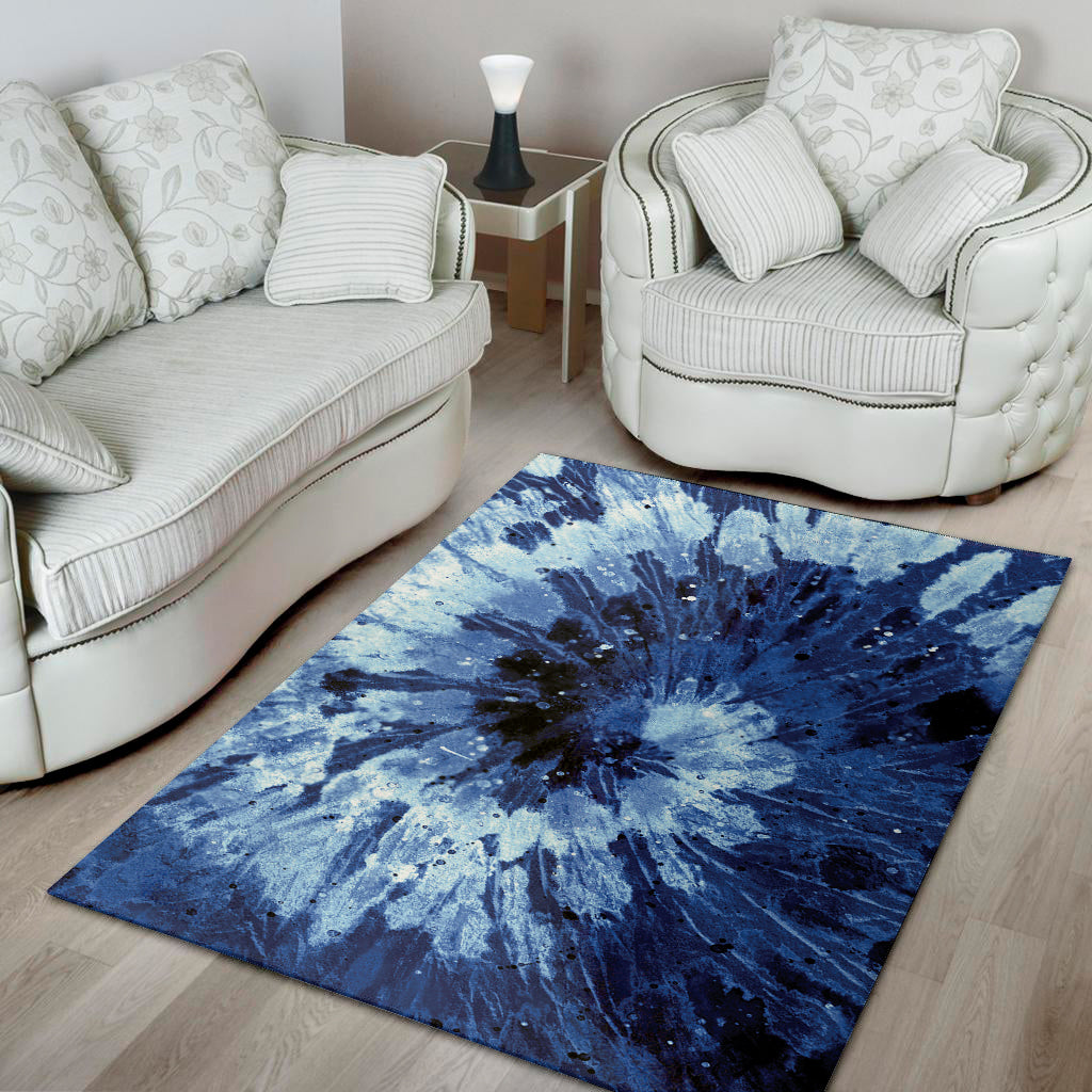 Blue And Black Tie Dye Print Area Rug
