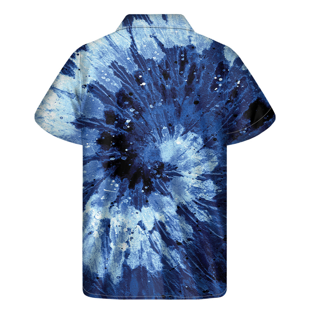 Blue And Black Tie Dye Print Men's Short Sleeve Shirt