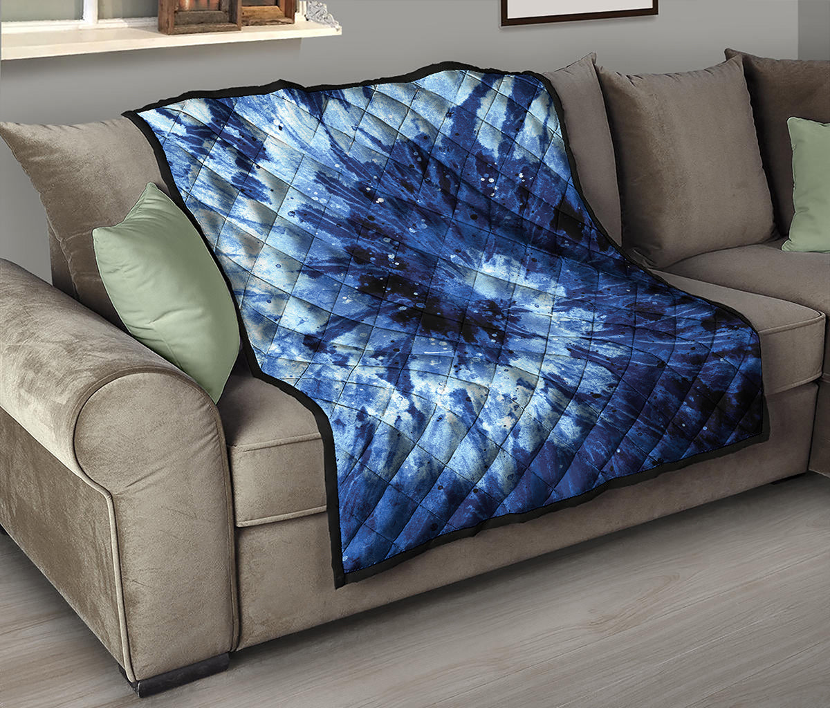 Blue And Black Tie Dye Print Quilt
