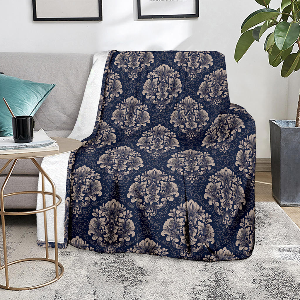 Blue And Brown Damask Pattern Print Blanket