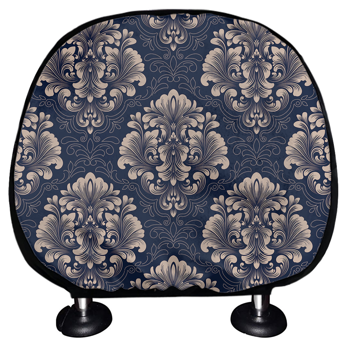 Blue And Brown Damask Pattern Print Car Headrest Covers