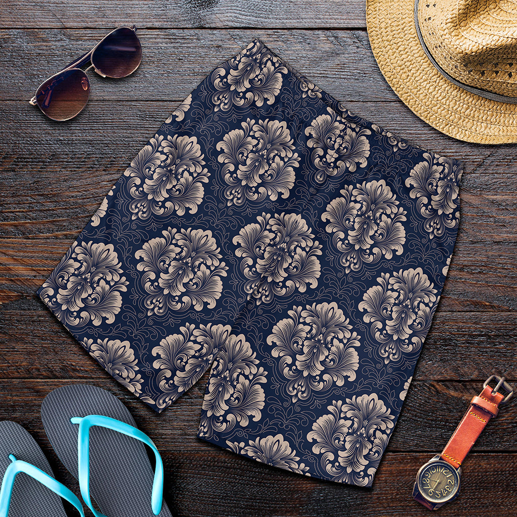Blue And Brown Damask Pattern Print Men's Shorts