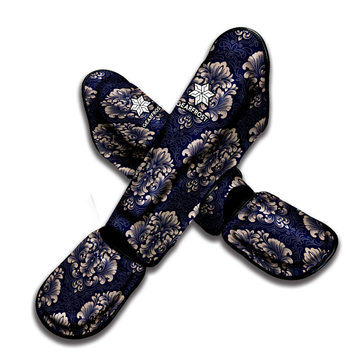Blue And Brown Damask Pattern Print Muay Thai Shin Guard