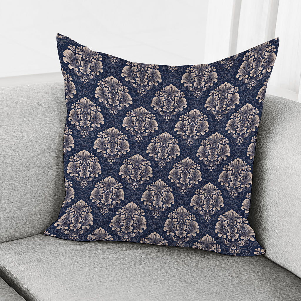 Blue And Brown Damask Pattern Print Pillow Cover