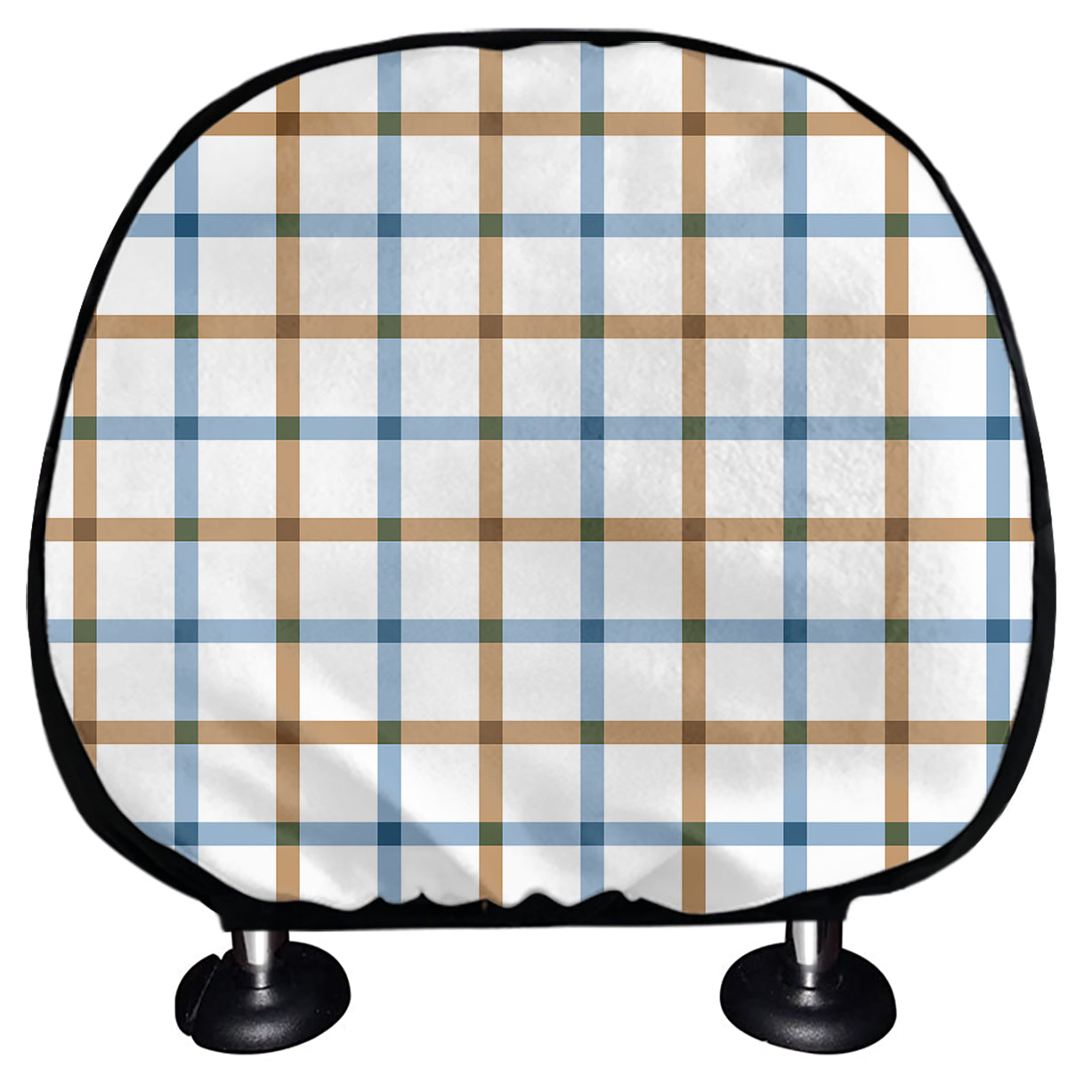 Blue And Brown Tattersall Pattern Print Car Headrest Covers