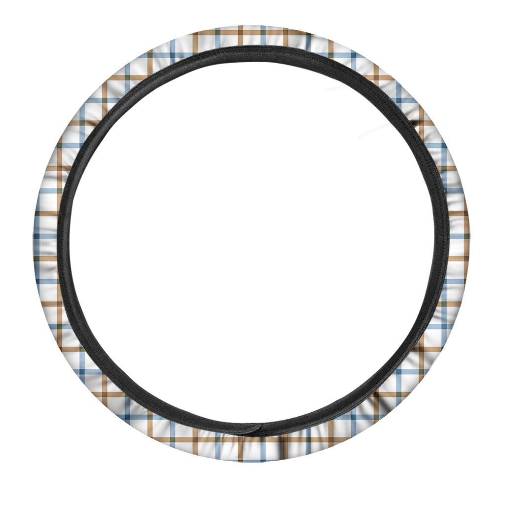 Blue And Brown Tattersall Pattern Print Car Steering Wheel Cover