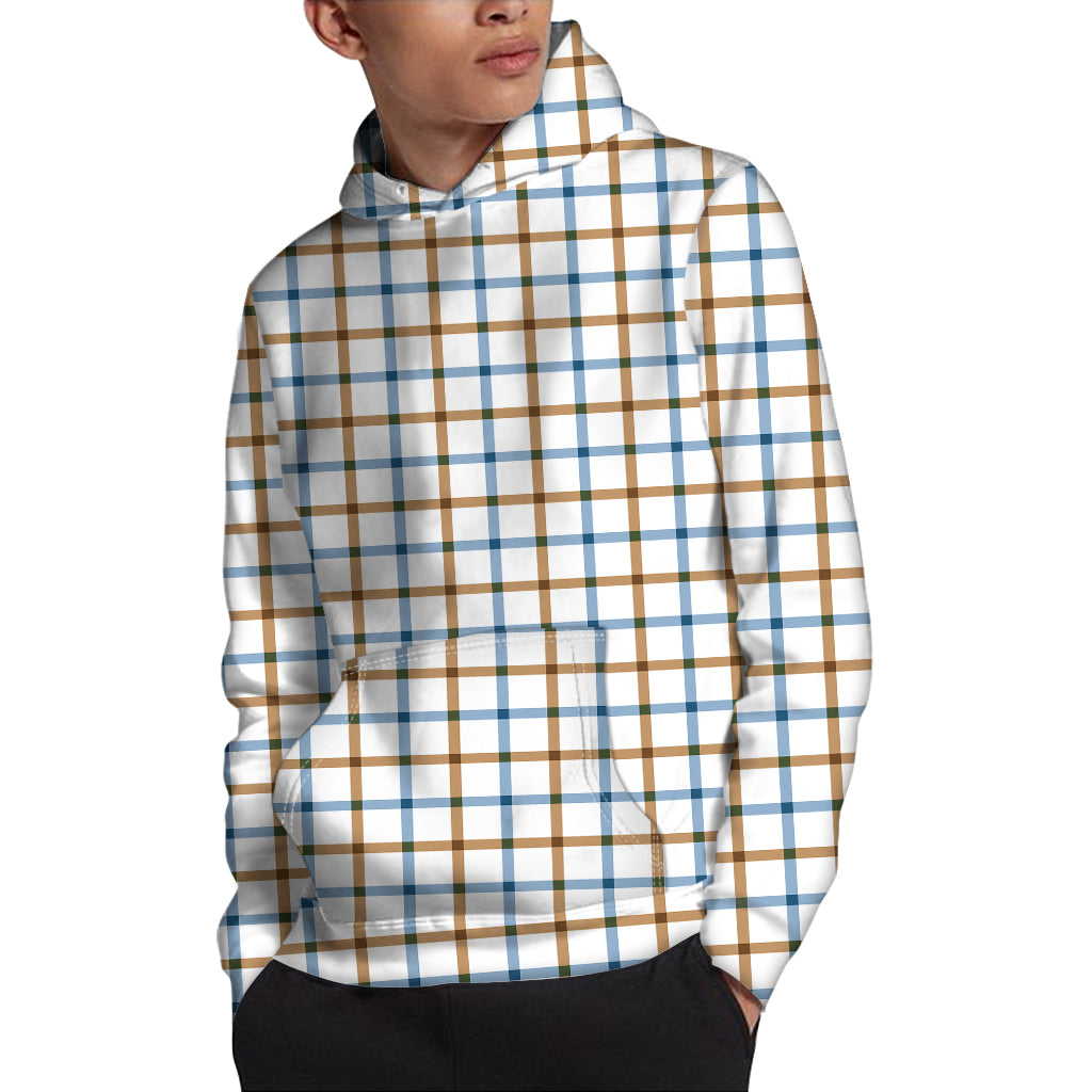 Blue And Brown Tattersall Pattern Print Pullover Hoodie