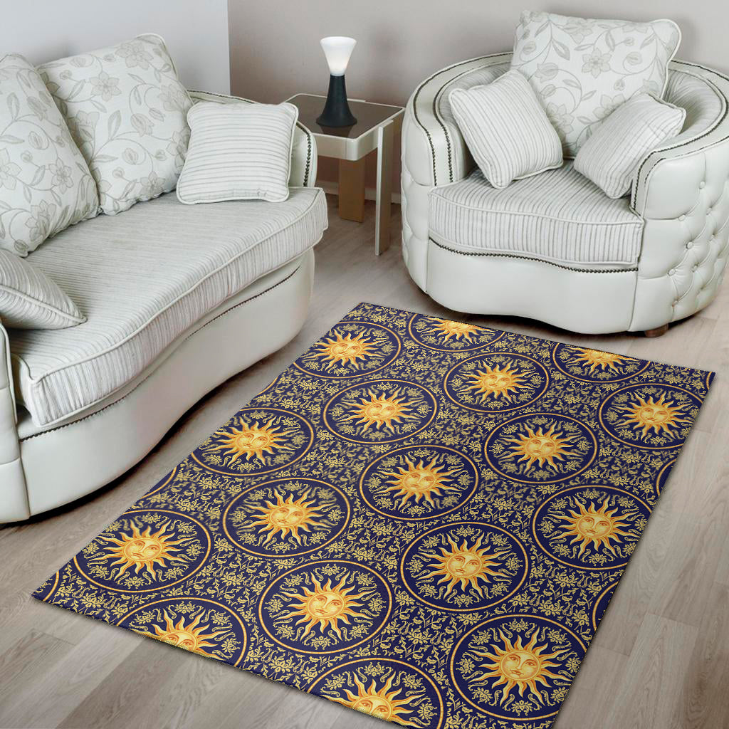Blue And Gold Celestial Pattern Print Area Rug