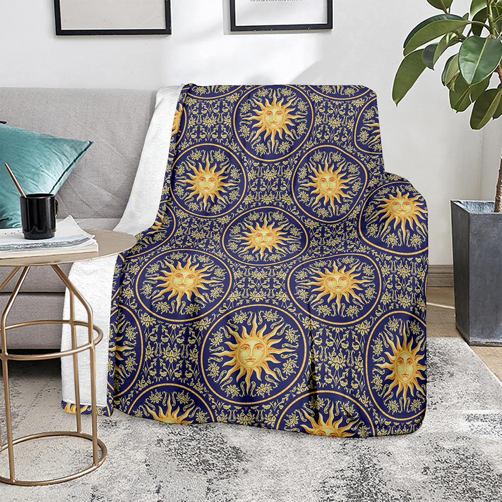 Blue And Gold Celestial Pattern Print Blanket