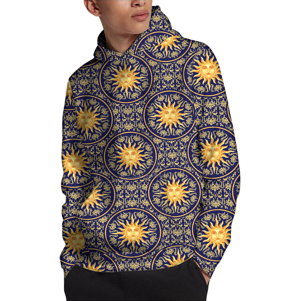 Blue And Gold Celestial Pattern Print Pullover Hoodie