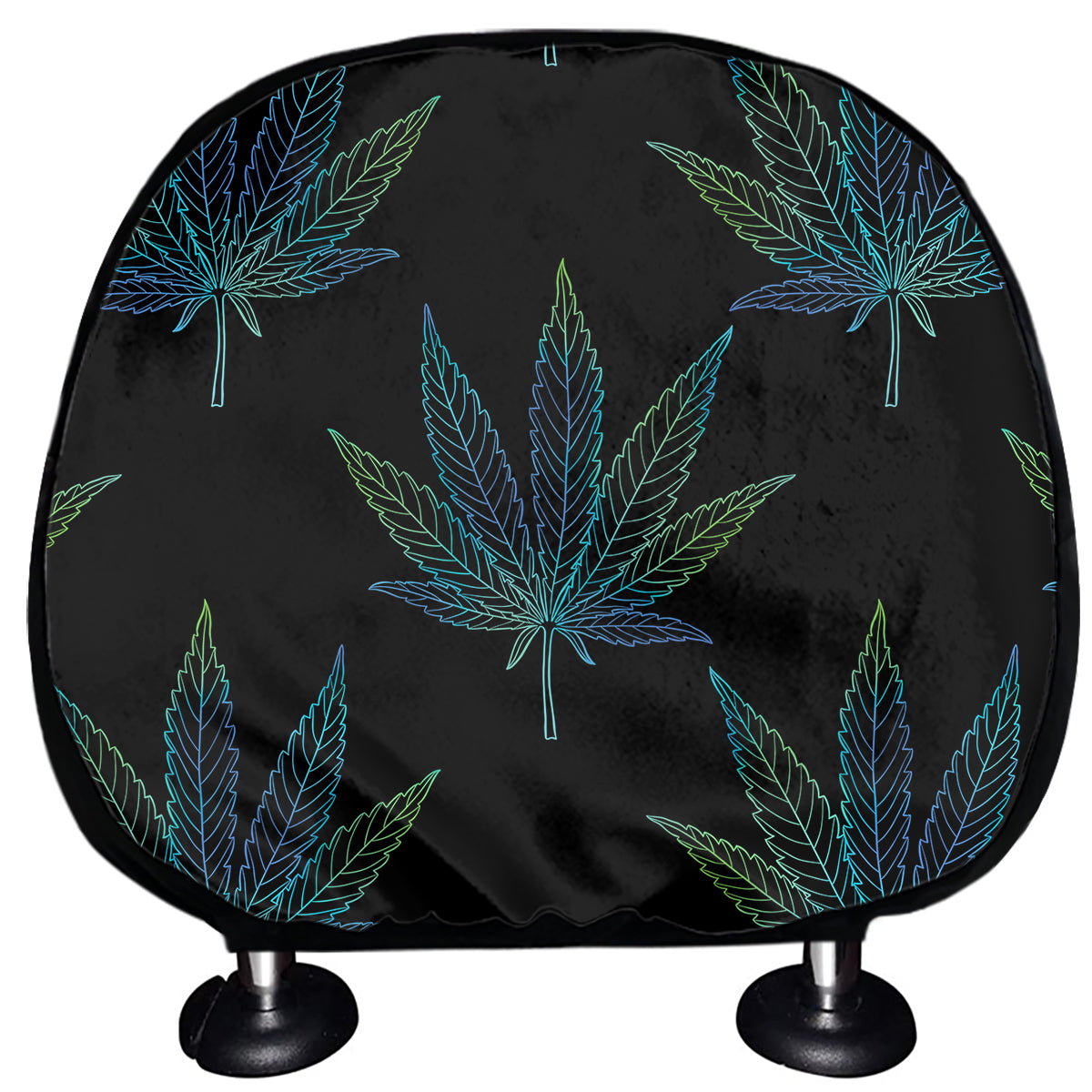Blue And Green Weed Leaf Pattern Print Car Headrest Covers