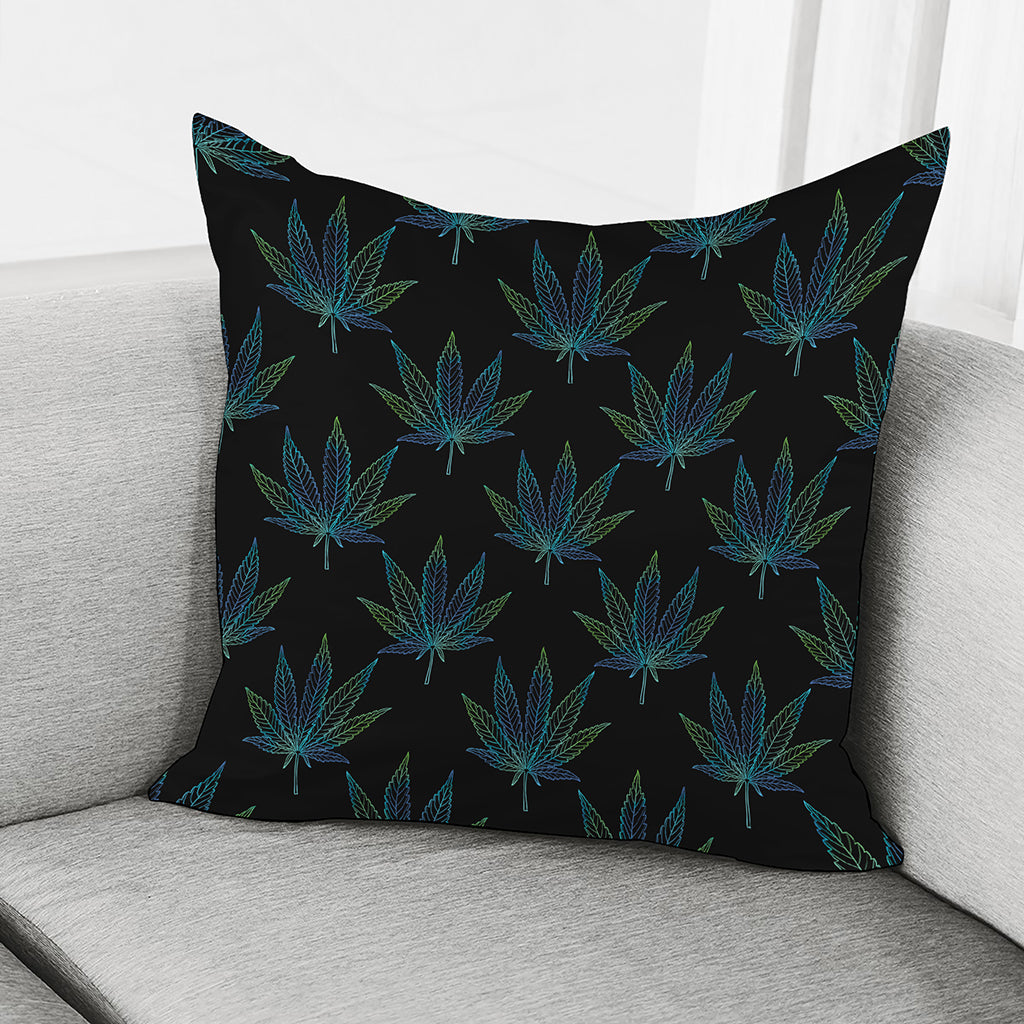 Blue And Green Weed Leaf Pattern Print Pillow Cover