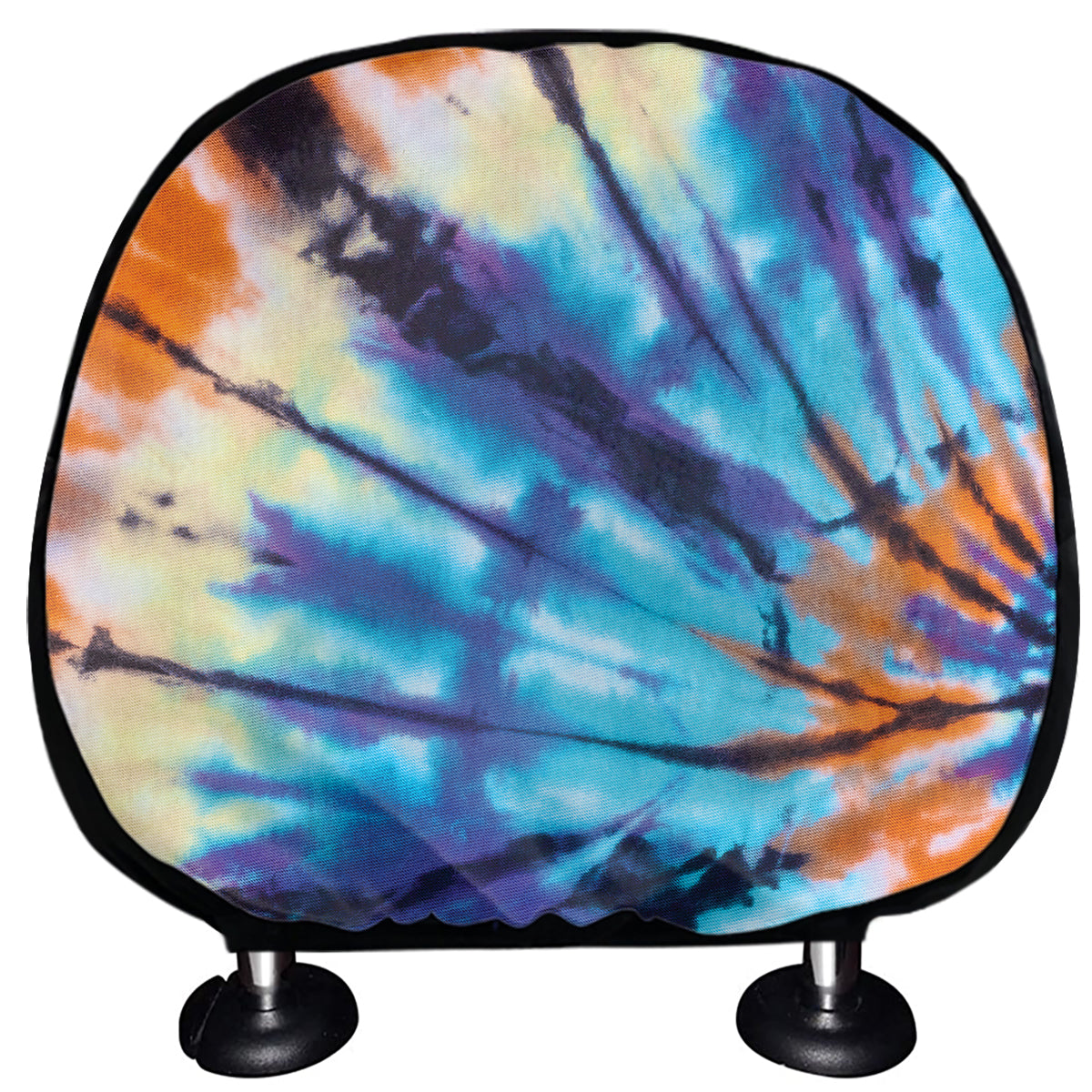 Blue And Orange Tie Dye Print Car Headrest Covers