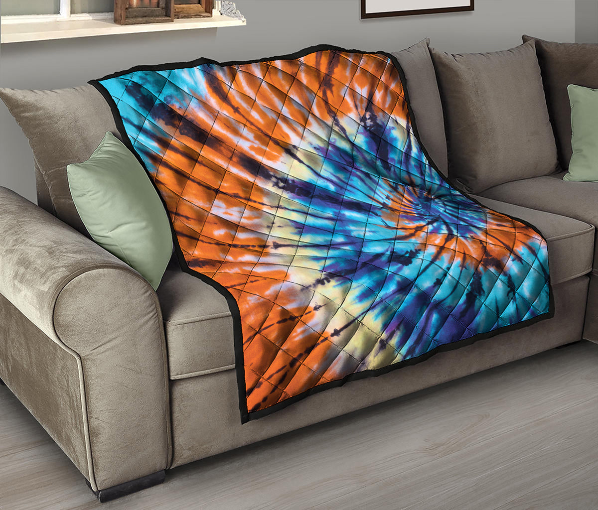 Blue And Orange Tie Dye Print Quilt