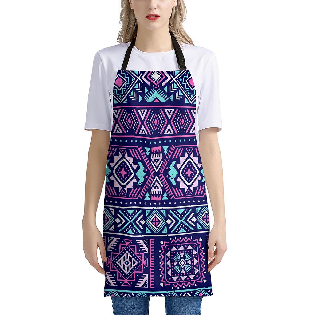 Blue And Pink Aztec Pattern Print Apron