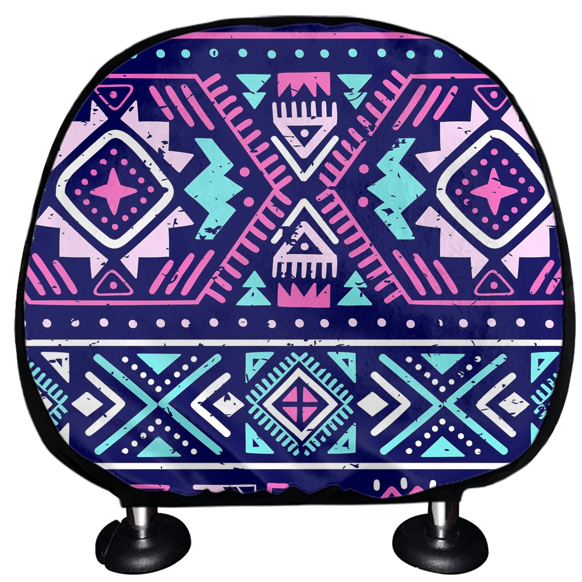 Blue And Pink Aztec Pattern Print Car Headrest Covers