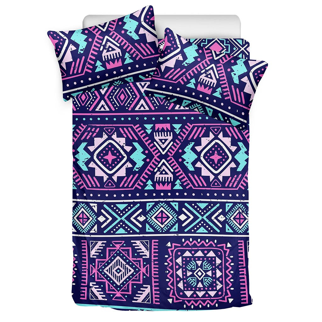 Blue And Pink Aztec Pattern Print Duvet Cover Bedding Set