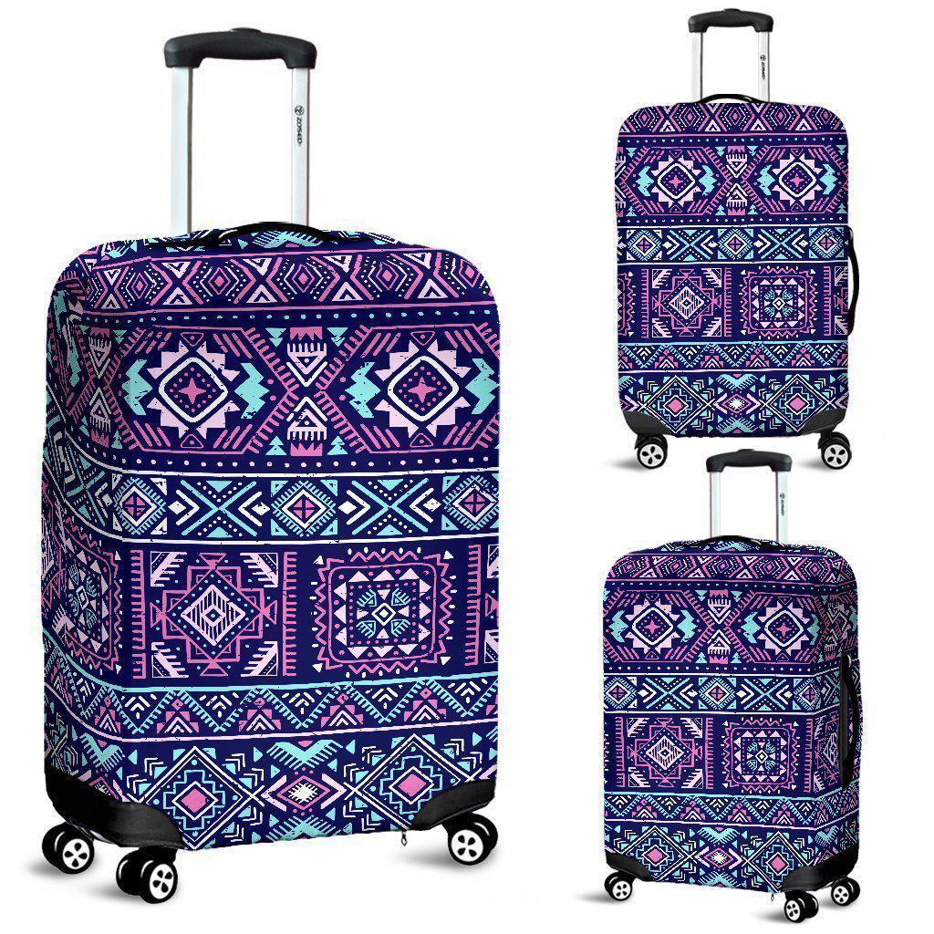 Blue And Pink Aztec Pattern Print Luggage Cover GearFrost