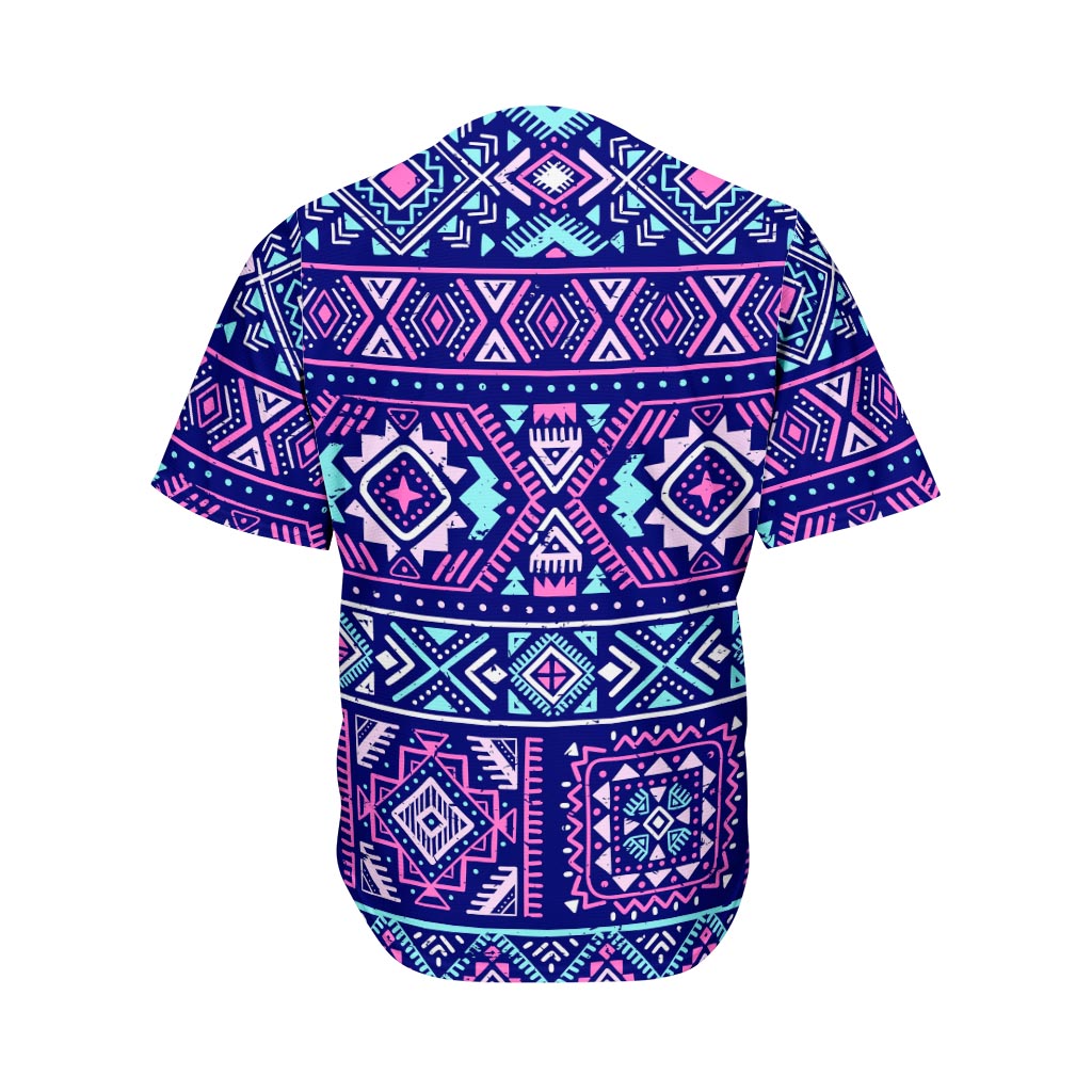 Blue And Pink Aztec Pattern Print Men's Baseball Jersey