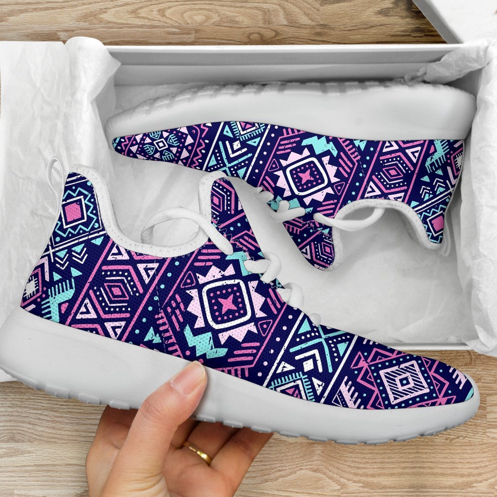 Blue And Pink Aztec Pattern Print Mesh Knit Shoes GearFrost