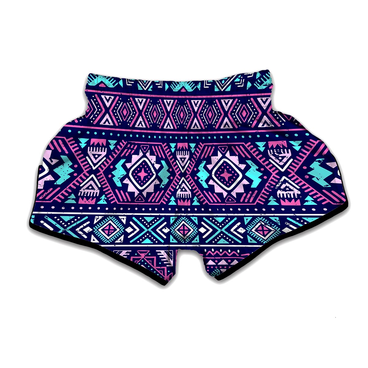 Blue And Pink Aztec Pattern Print Muay Thai Boxing Shorts