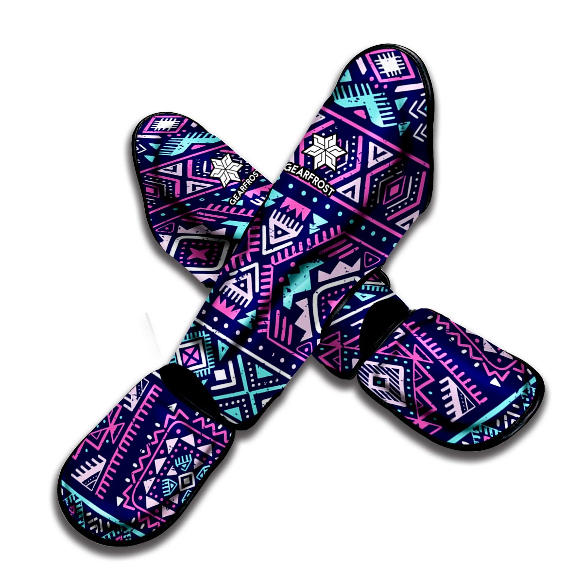 Blue And Pink Aztec Pattern Print Muay Thai Shin Guard