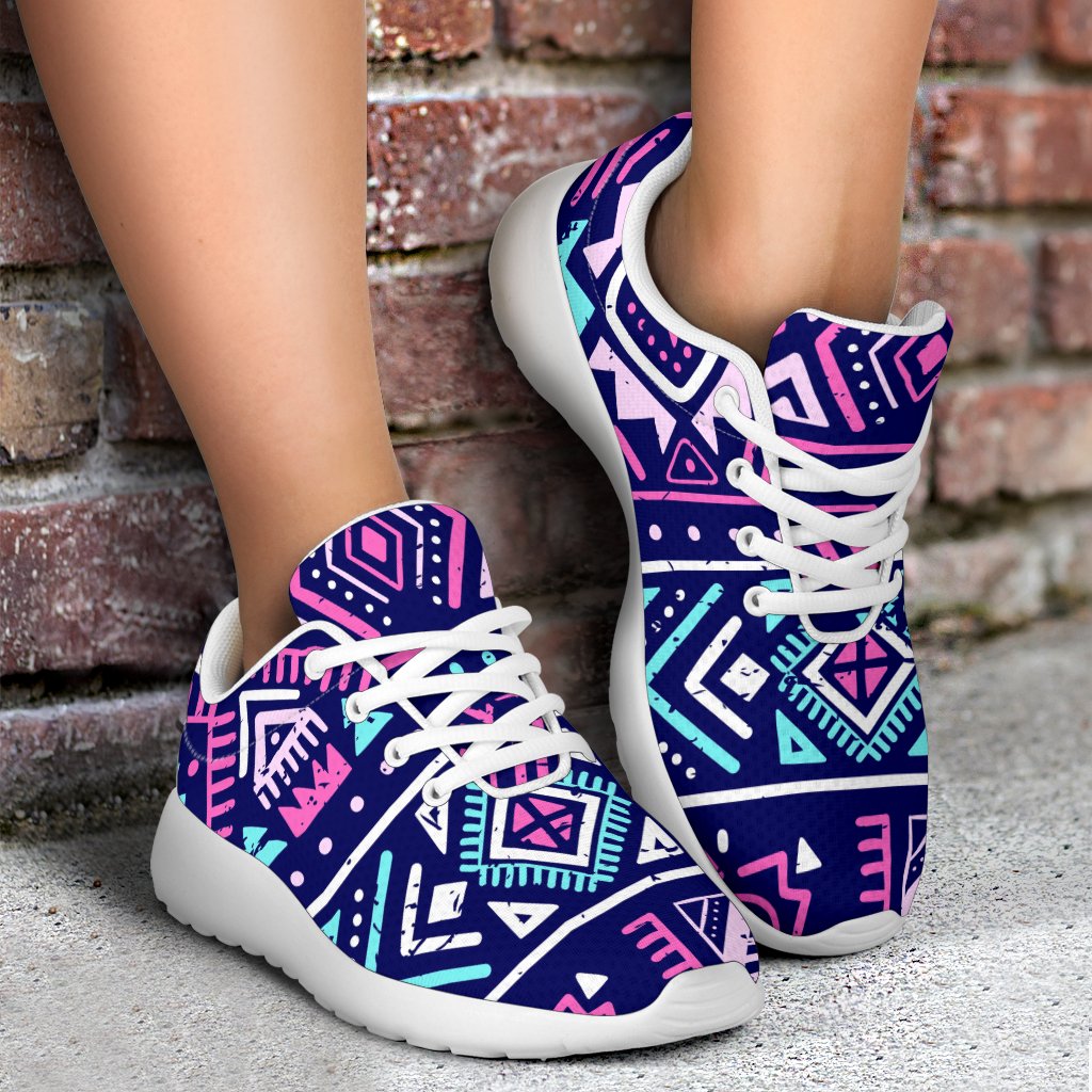 Blue And Pink Aztec Pattern Print Sport Shoes GearFrost