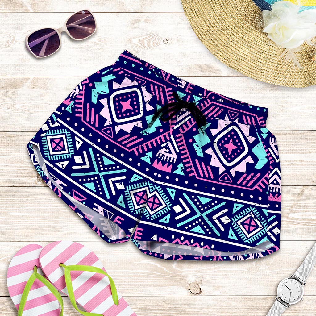 Blue And Pink Aztec Pattern Print Women's Shorts