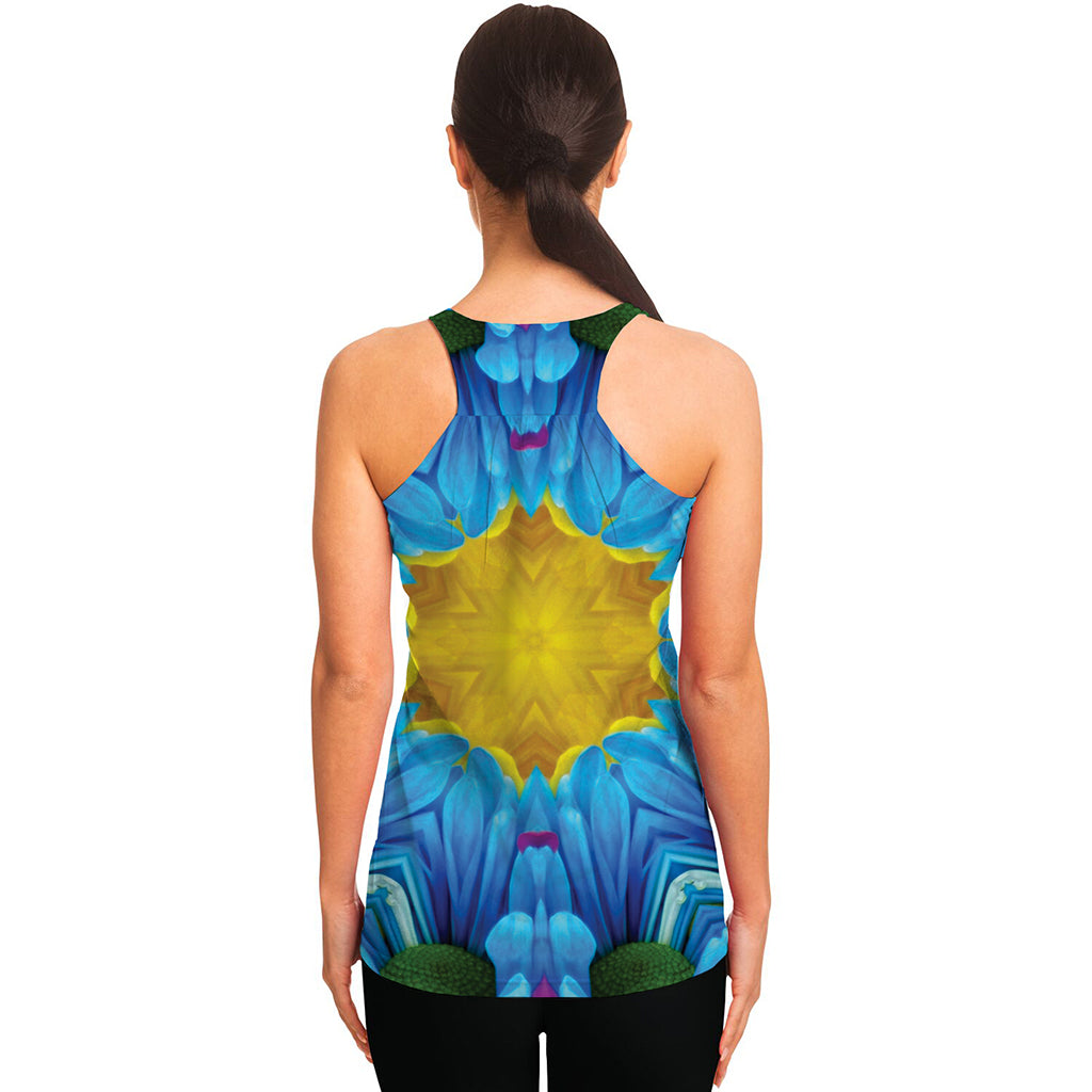 Blue And Pink Flowers Kaleidoscope Print Women's Racerback Tank Top