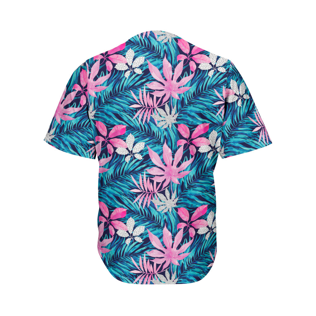 Blue And Pink Watercolor Hawaiian Print Men's Baseball Jersey
