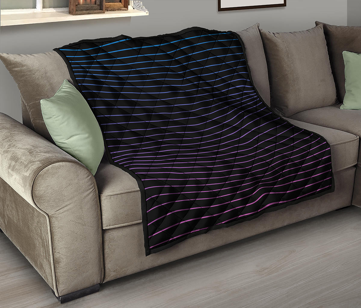 Blue And Purple EDM Wave Print Quilt