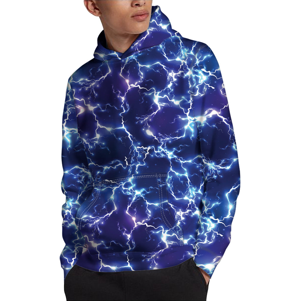 Blue And Purple Lightning Print Pullover Hoodie