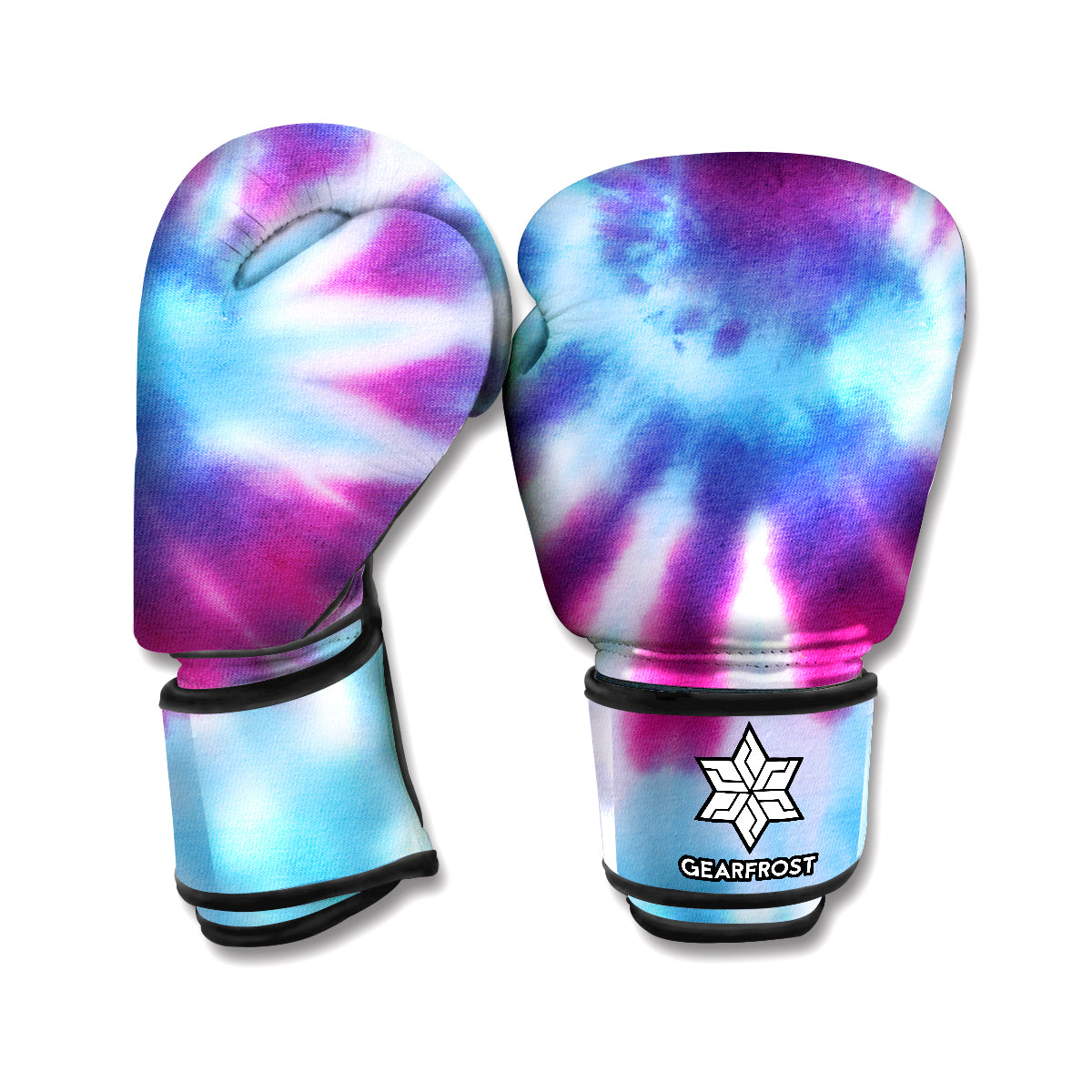Blue And Purple Spiral Tie Dye Print Boxing Gloves
