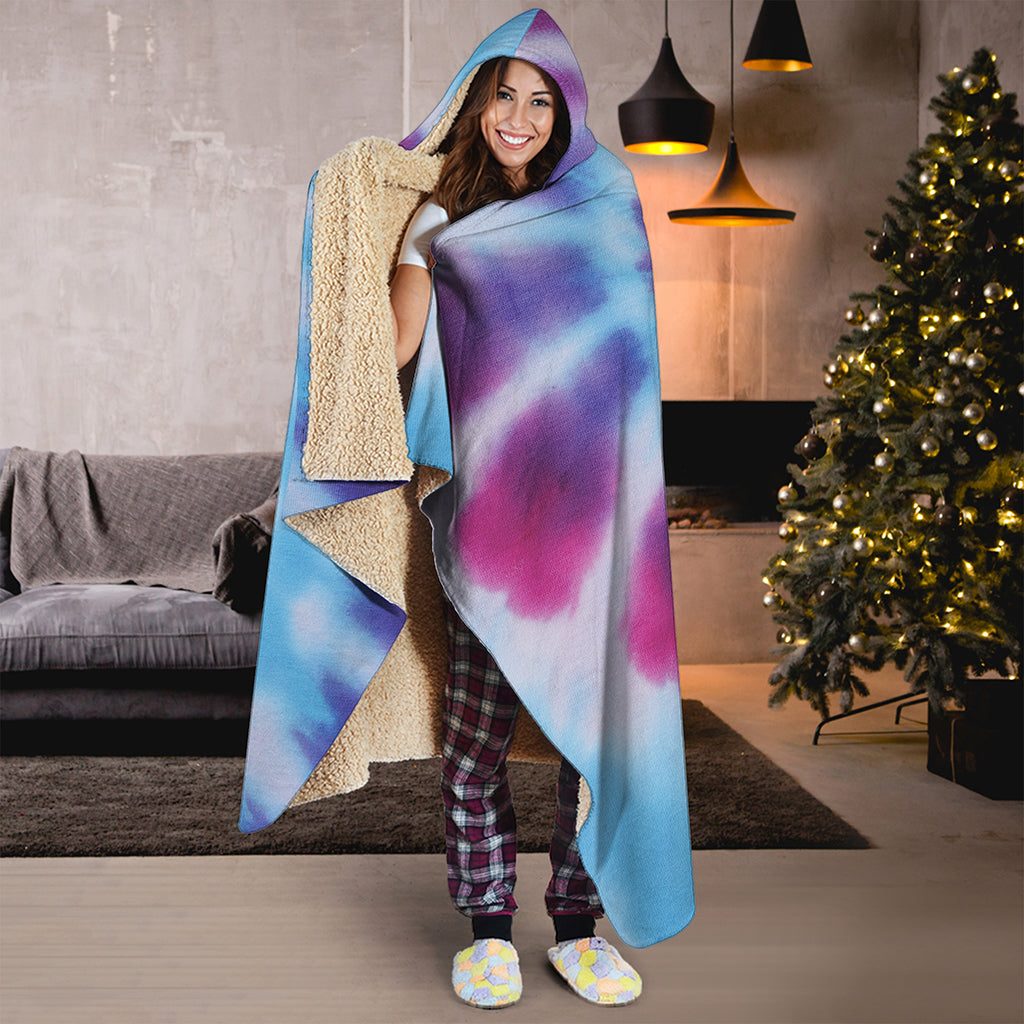 Blue And Purple Spiral Tie Dye Print Hooded Blanket