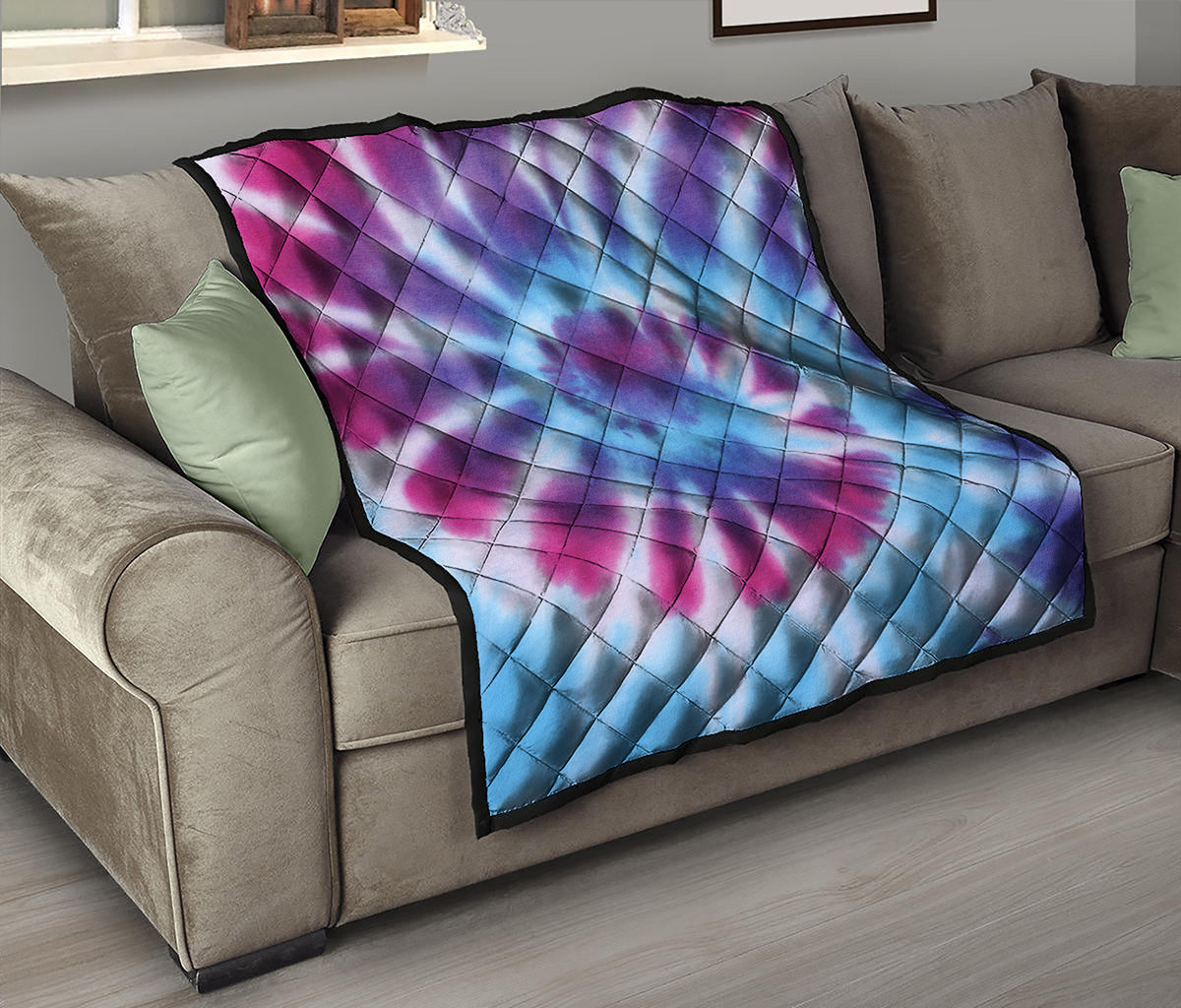 Blue And Purple Spiral Tie Dye Print Quilt