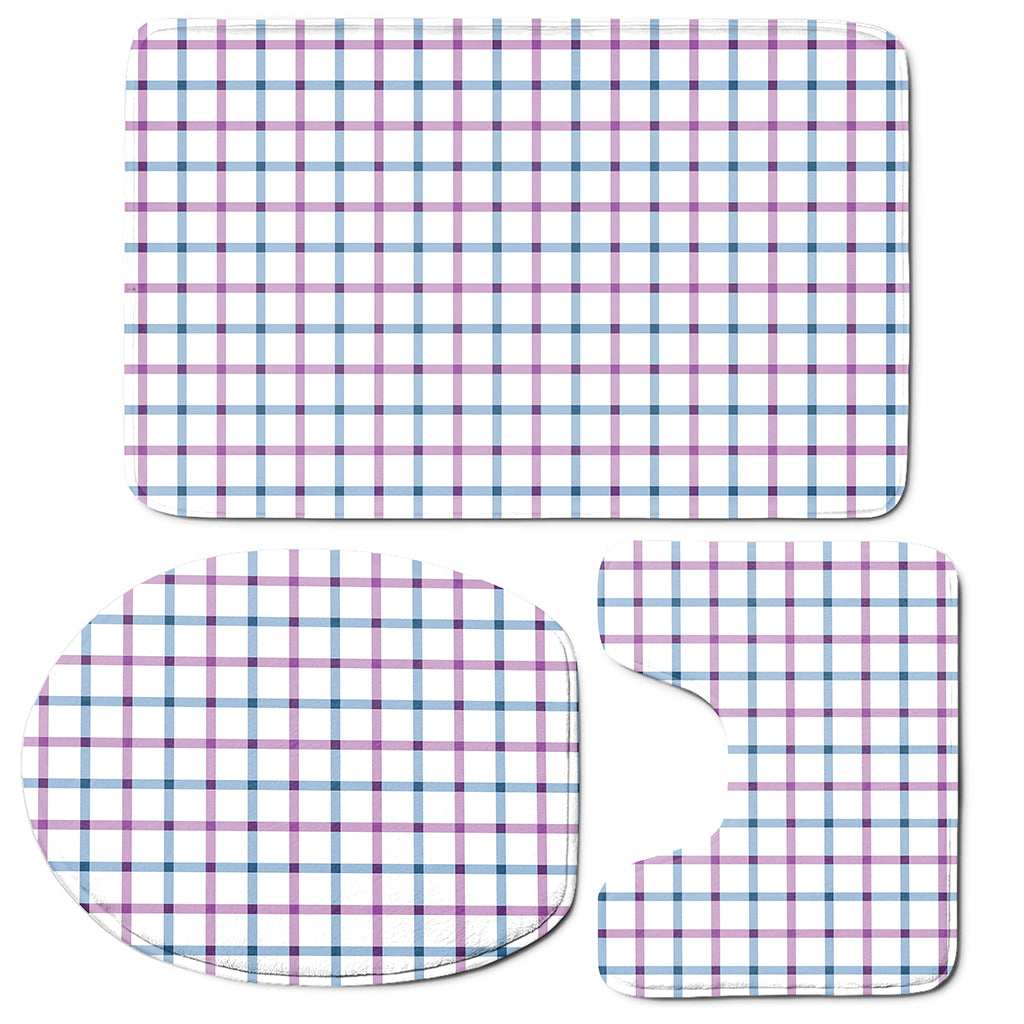 Blue And Purple Tattersall Pattern Print 3 Piece Bath Mat Set