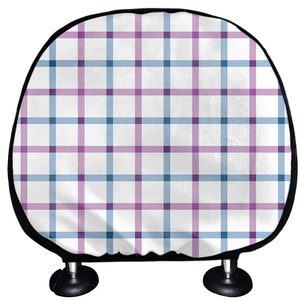 Blue And Purple Tattersall Pattern Print Car Headrest Covers