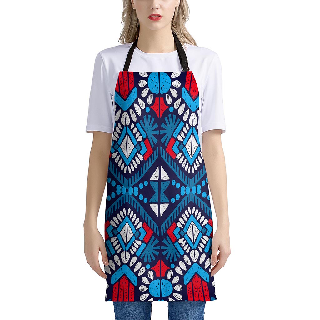 Blue And Red Aztec Pattern Print Apron