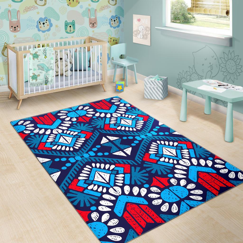 Blue And Red Aztec Pattern Print Area Rug GearFrost