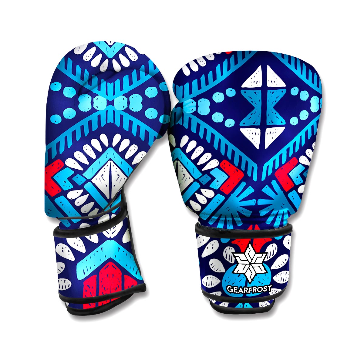 Blue And Red Aztec Pattern Print Boxing Gloves