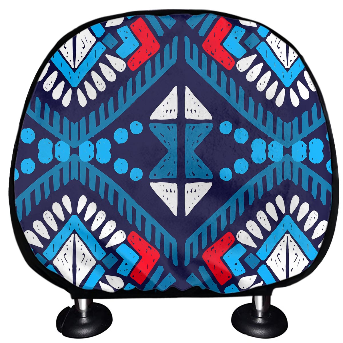 Blue And Red Aztec Pattern Print Car Headrest Covers