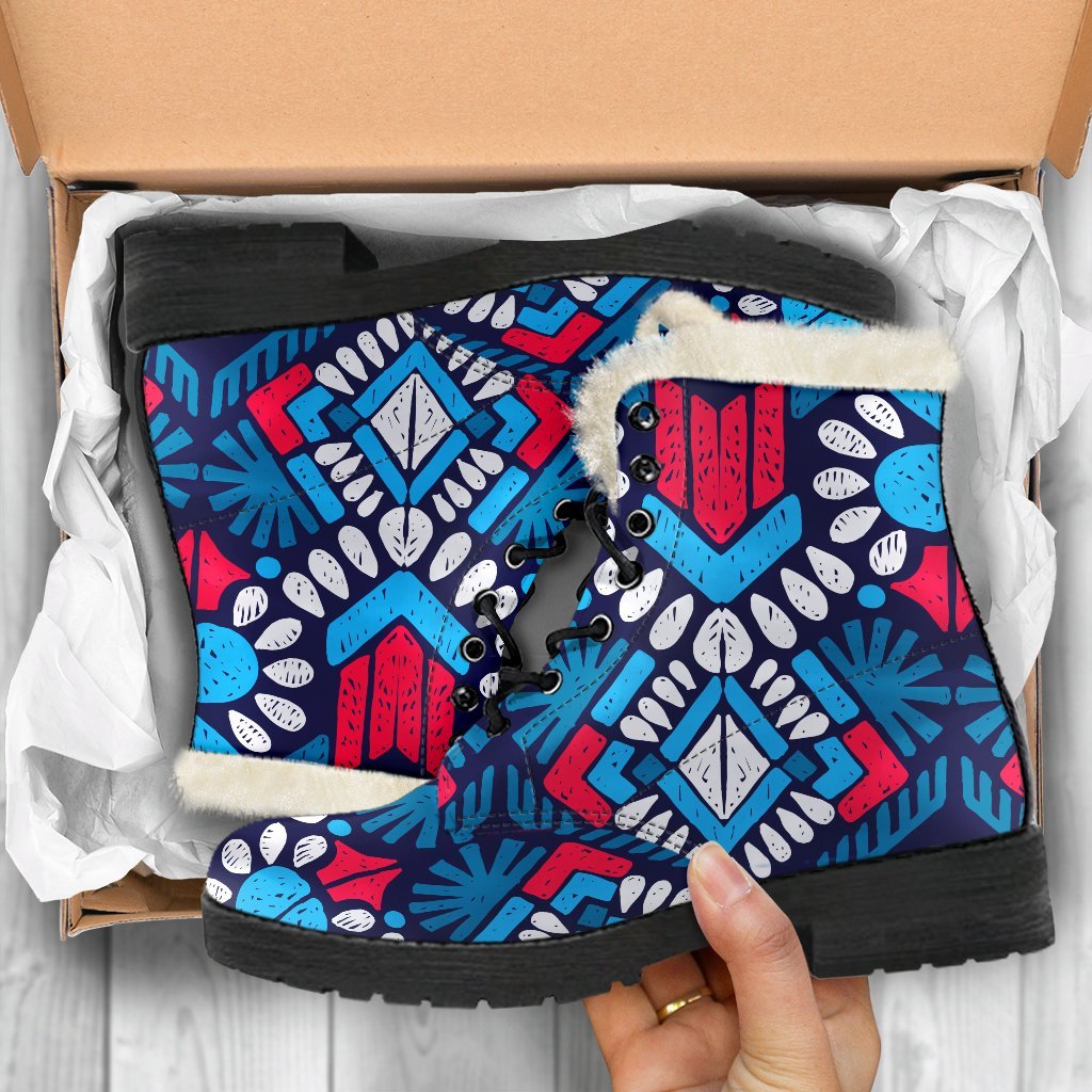 Blue And Red Aztec Pattern Print Comfy Boots GearFrost
