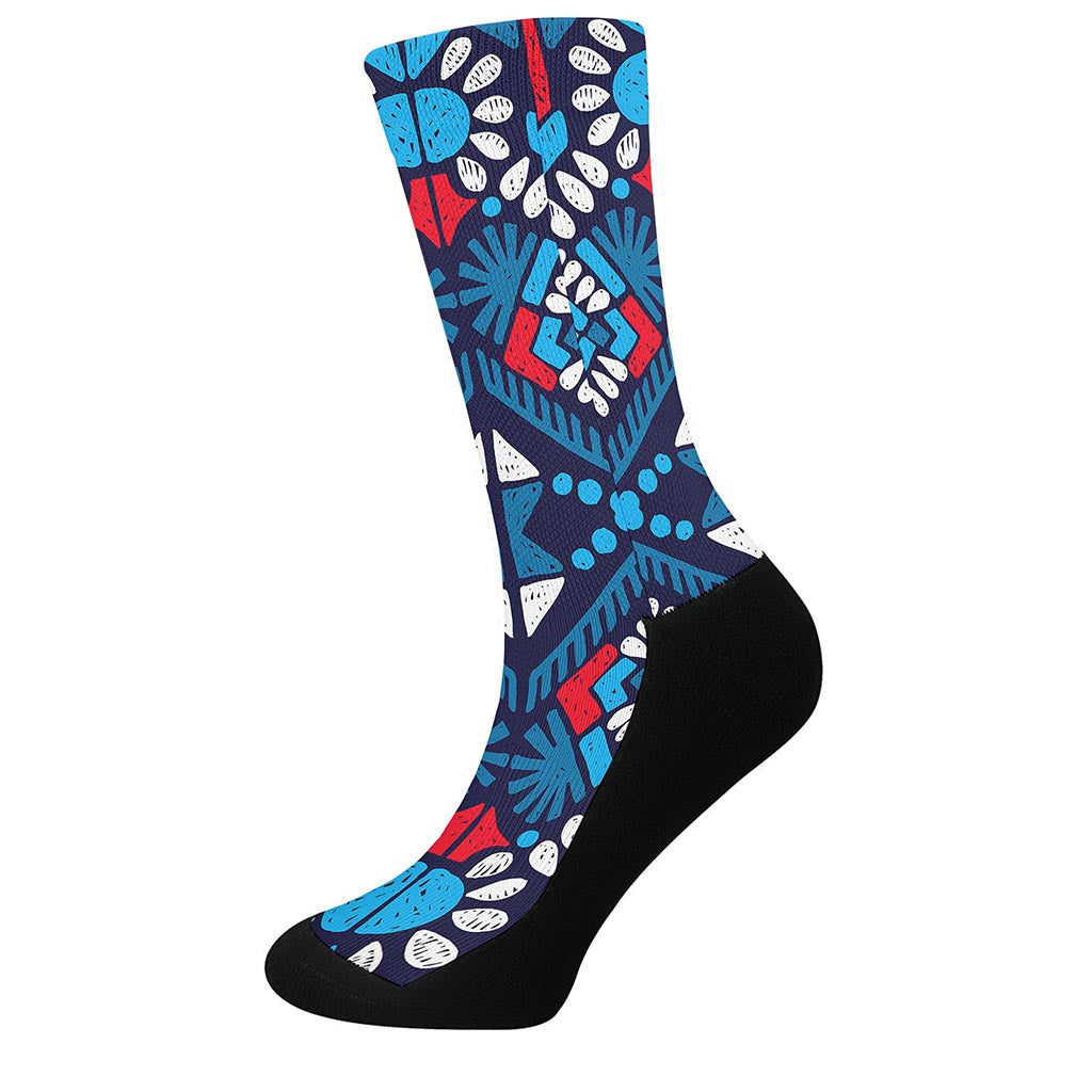 Blue And Red Aztec Pattern Print Crew Socks
