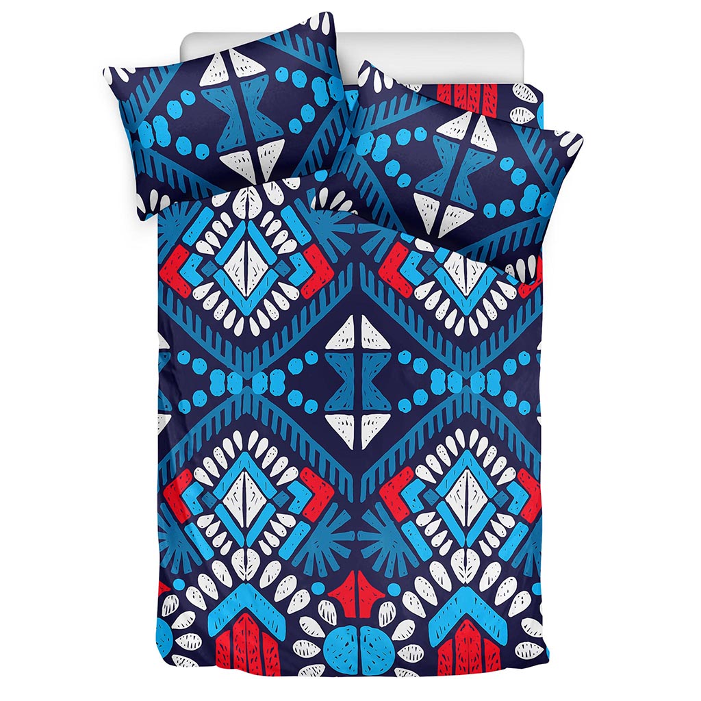 Blue And Red Aztec Pattern Print Duvet Cover Bedding Set