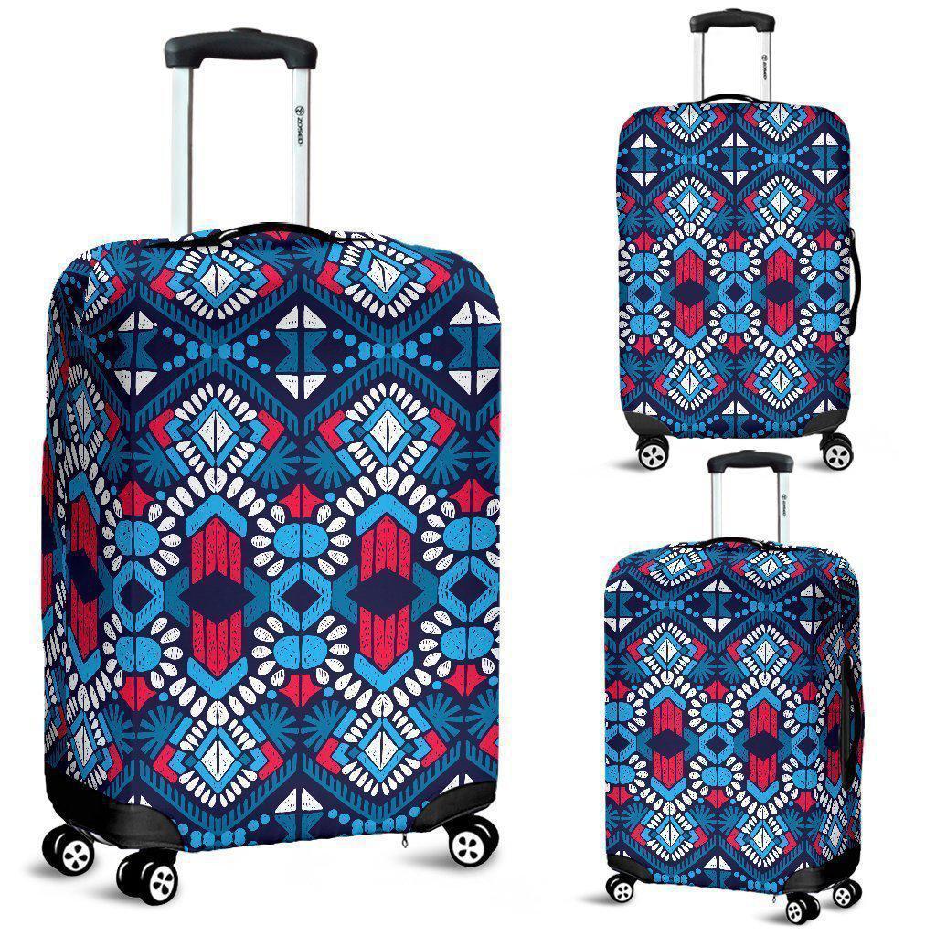 Blue And Red Aztec Pattern Print Luggage Cover GearFrost
