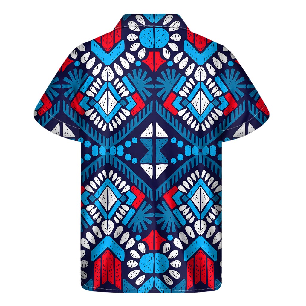 Blue And Red Aztec Pattern Print Men's Short Sleeve Shirt