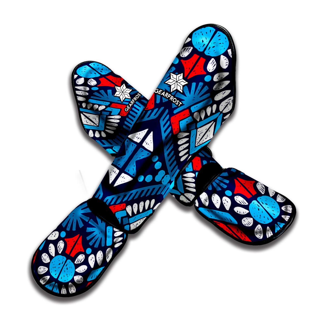 Blue And Red Aztec Pattern Print Muay Thai Shin Guard