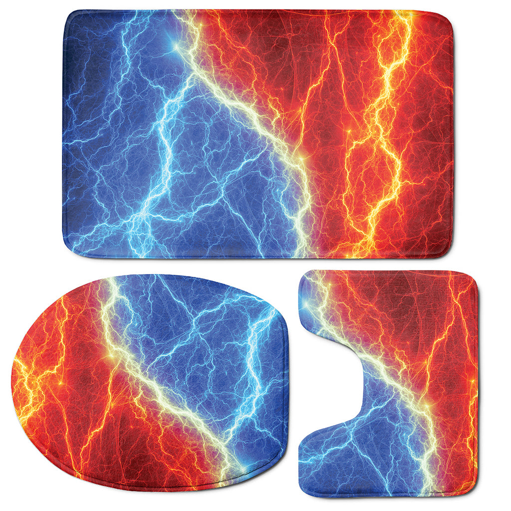 Blue And Red Lightning Print 3 Piece Bath Mat Set