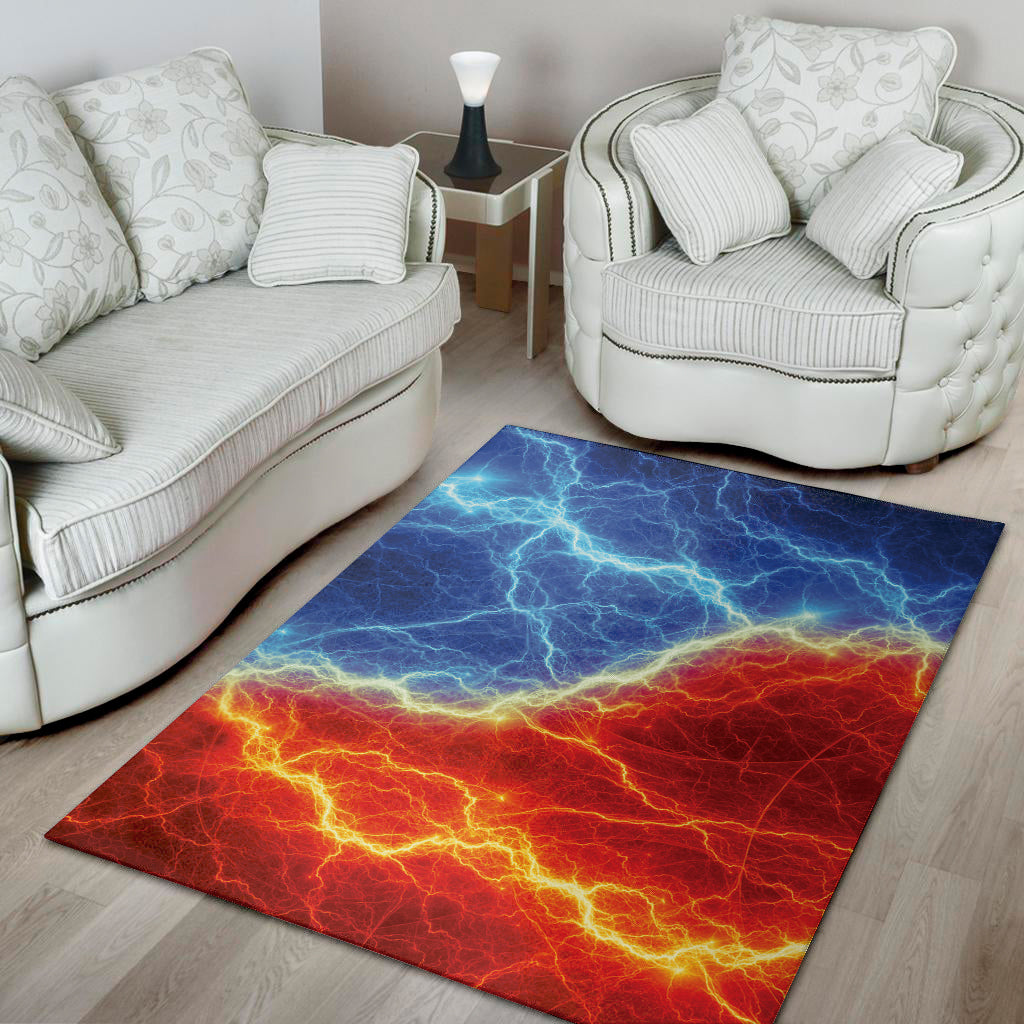 Blue And Red Lightning Print Area Rug