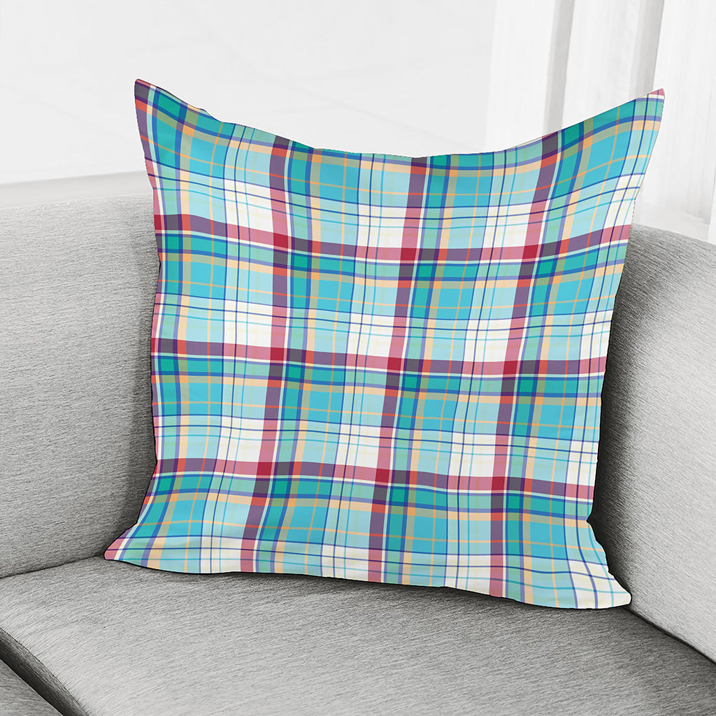 Blue And Red Madras Pattern Print Pillow Cover